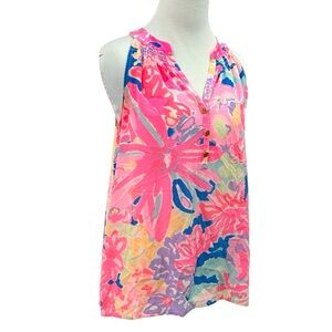 Lilly Pulitzer Bailey in Multi Playa Hermosa Sleeveless Silk Top-Size Medium